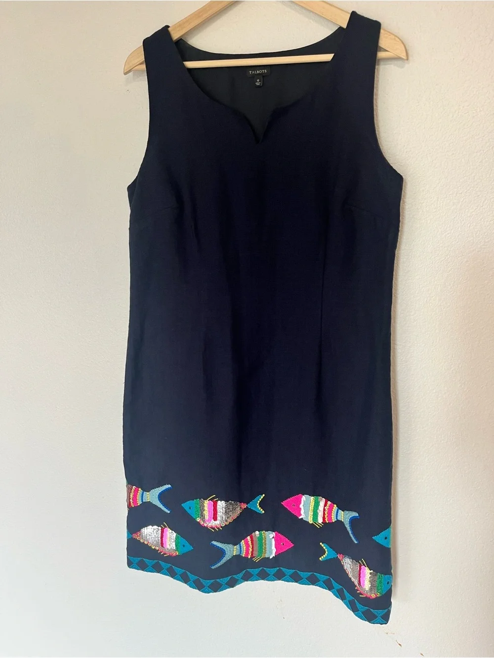 Talbots‎ Navy One-Piece Swim Sheath with Colorful Fish Hem